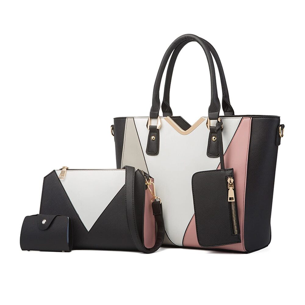 8298 Handbags Fashion Colour Block Shoulder Bag Large Tote Bags